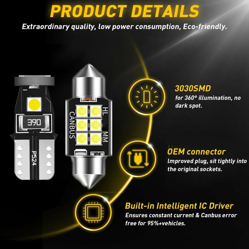 Winetis 6000K Bright White Interior LED Bulbs Kit Package Map