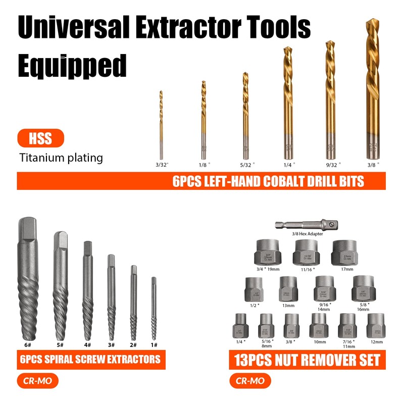 Coobeast 26Pcs Bolt Extractor Kit and Left Handed Drill Bit,