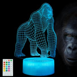 POSSHE Gorilla Night Light, Gorilla Gifts, Ape 3D Illusion Night Light, 16 Colors Changing, Remote Control with Timer, Kids Room Decoration Monkey Gifts for Boy