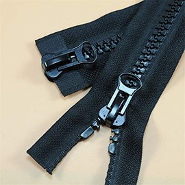 Coarse Teeth Double Open Double Zipper Sleeping Bag Tent Down Jacket Zipper Black White 1pcs/5pcs No. 5 Resin Zipper for Sewing AQ017 (Black,1pcs,150cm)