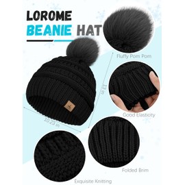 Winter Hat Scarf Gloves and Ear Warmer, Knit Warm Beanie Hat Touch Screen Gloves Long Knitted Plaid Scarf Set Gifts for Women Black