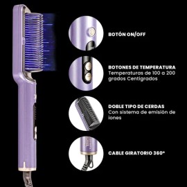 Cepillo Alaciador Eléctrico Peine Alisador Doble Cerdas Emisión de Iones Espejo CE681 Timco
