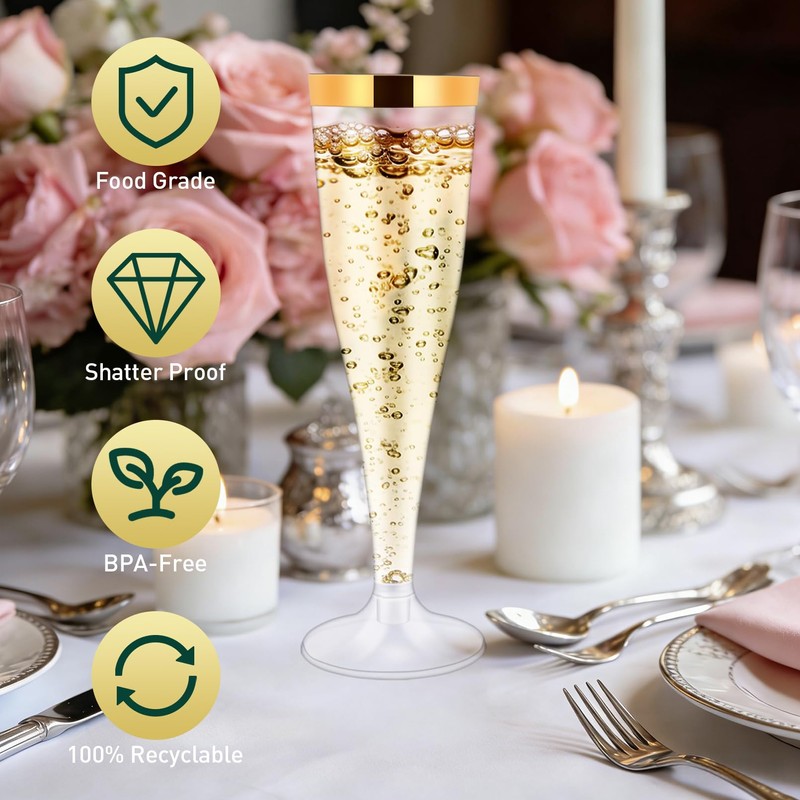 100 Pack Plastic Champagne Flutes,Champagne Glasses Disposable
