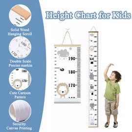 Kids Height Wall Chart, Removable Height Chart for Kids, Bedroom Nursery Wall Decoration, Fine Scale, Measuring Tool for Children Teenager Growth Record(Color Animals)