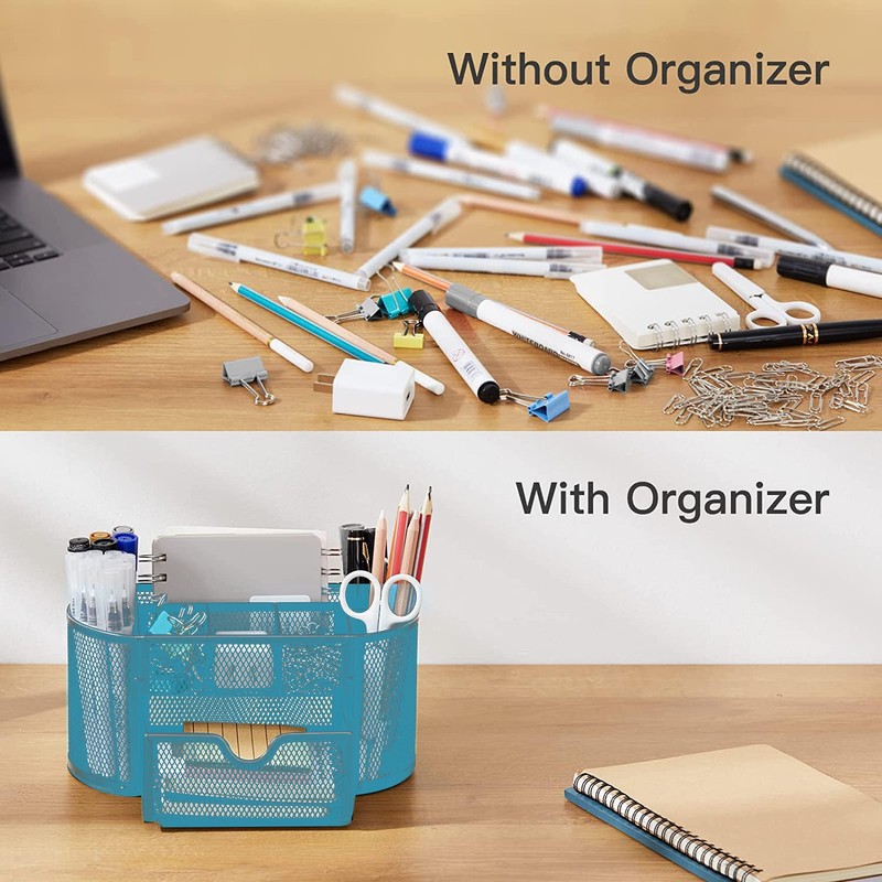 ProBytes Wiremesh Penholder/Desk Organiser - 8 Compartments 1 Drawer, Office