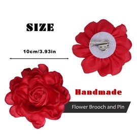 Topbuti 2 Pcs Rose Flower Hair Clip Big Brooches Lapel Pins Satin Floral Brooches Pin Clips for Women Wedding Party Banquet Dress Suit Dance Clothes Accessories Jewelry Gifts (Red)