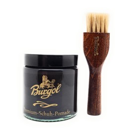 Burgol Premium Shoe Pomade 100 ml with Long Pot Brush Black, black