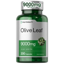 Horbäach Olive Leaf Extract Capsules 9000mg | 200 Count | Super Strength Supplement | Non-GMO, Gluten Free