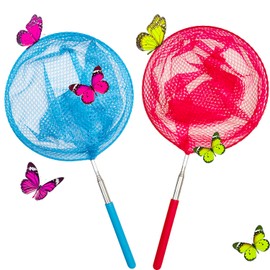 Paquete de 2 redes telescópicas de mariposa para niños para atrapar mariposas, herramientas al aire libre para atrapar peces y mariquitas, extensibles a 34 pulgadas y con agarre antideslizante