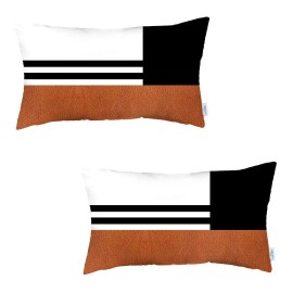 Homeroots Set Of 2 Brown Geometric Lumbar Pillow Covers
