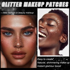 50 Assorted Glitter Freckles Face Tattoo, Glow Up Makeup Patches Cosmetic Glitter for Face, Sparkle Makeup Patches, Waterproof Face Glitter Speckles Patches for Christmas (Silver)