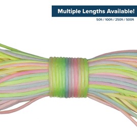 Paracord Planet Pastel Rainbow 550 Paracord - 50ft - Soft Nylon - Tactical, Utility, & Outdoor Rope - Bracelet String