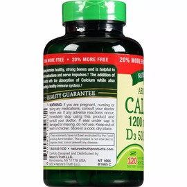 Nature's Truth Absorbable Calcium Plus with D3 5000 IU Softgels 1200 mg 120 Ct