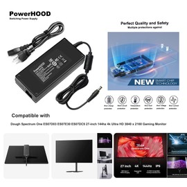 PowerHOOD 19.5V AC/DC Adapter Compatible with Dough Spectrum One ES07D03 ES07E30 ES07DC9 27-inch 144hz 4k Ultra HD 3840 x 2160 Gaming Monitor 19.5V DC 19.5volts Switching Power Supply Cord Charger