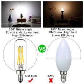 LiteHistory E12 led Bulb Dimmable 4W Equal 40W led Candelabra Bulb Daylight 5000K Clear T6 T25 E12 Edison Bulb for Ceiling Fan,Chandelier AC120V 400LM 6Pack