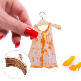 Toyvian 10pcs Wooden Doll Hanger Dolls Clothes Storage Natural Color Miniature Accessories for Organizing Dolls and Keeping Rooms Tidy