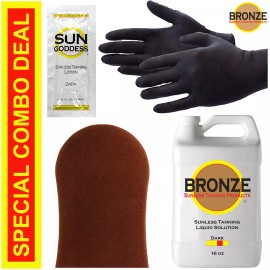 BRONZE Best Spray Tan Solution - DARK - 16 oz + Sunless Tanning Self Tanner Lotion Mitt