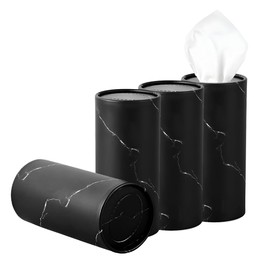 SHMZK 4PCS Car Tissue Holder, Car Cup Holder Travel Tissue Tube Box Container with Facial Tissues Bulk, Convenient Refillable Tissue Cylinder Cup Holder Decor for Most Vehicles (Marble Black)