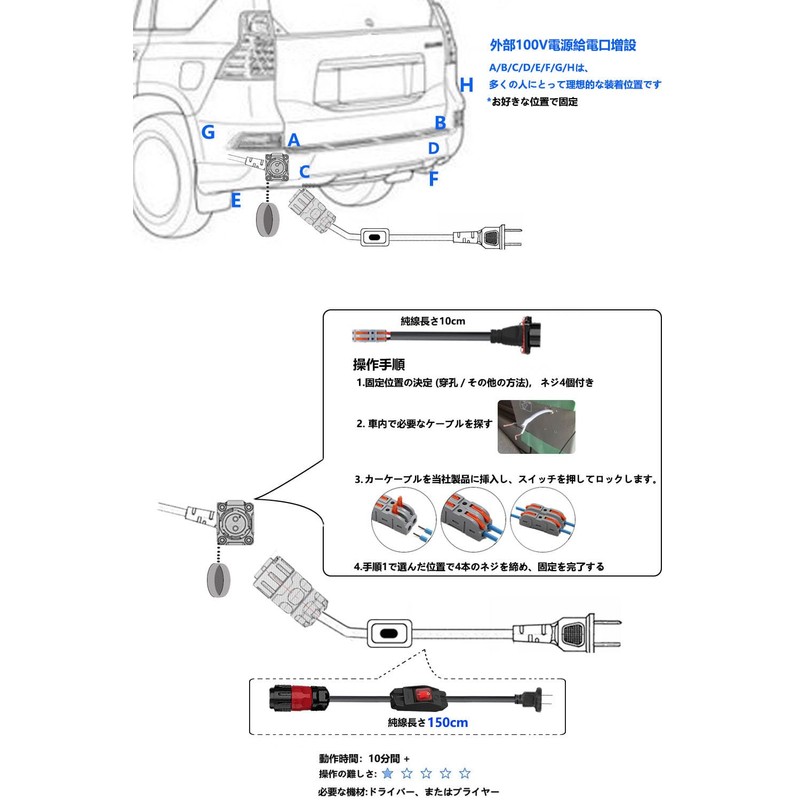 AUTKLER Motorhome External Power Input Kit, 2 Core Round Aviation