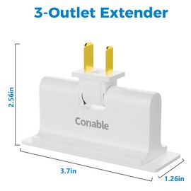 3 Outlets 2 Prong Polarized Lateral Swivel Wall Tap Adapter, 180 Degree Swivel Wall Tap, 2-Prong to 2-Prong Triple Outlet Converter, Wall Tap, Travel Essentials, Polarized, ETL Listed, 2 Pack