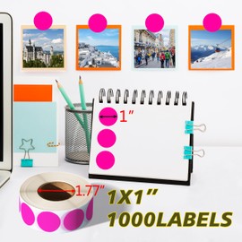 PARLAIM 1 Inch Round Permanent Adhesive Color-Code Dot Stickers,1000 per Roll dots Label Dispenser Box,Green Circle Stickers Label (Fluorescent Pink)