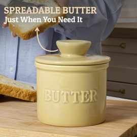 PriorityChef French Butter Crock with Lid, Keep Butter Spreadable & Fresh, Butter Keeper to Leave On Counter, French Butter Dish Perfect for Bread and Toast, Ideal Kitchen Gift, Khaki
