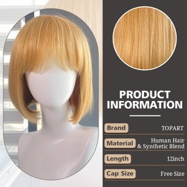 Topart Short Wigs for Women Simulated Human Hair & Synthetic Blend Bob Wig for Natural Daily Use Hair,adding to your hairstyle options(Light Blonde)