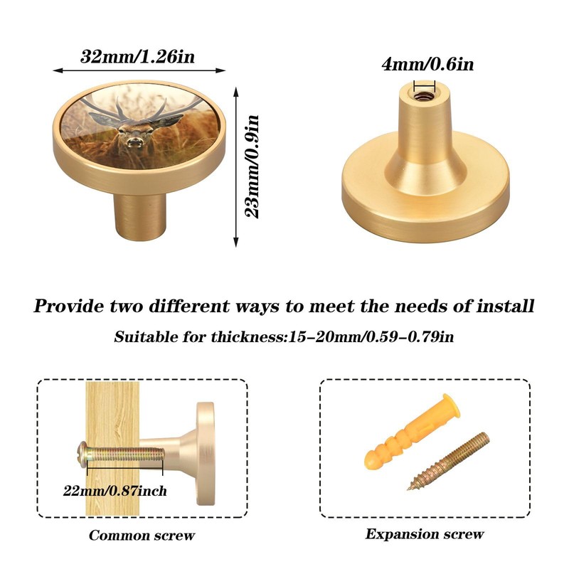 Msyxl 4 Pack Antler Deer Cabinet Knobs Round 1-1/4 Inch