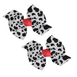 WD2U Baby Girls 2 Pc Farm Girl Holstein Moo Cow 3" Hair Bows Alligator Clips (Red)