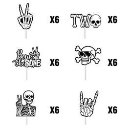 36Pcs Bad Two The Bone Cupcake Toppers Bad 2 The Bone Theme Party Decorations Rock n Roll Music Theme 90s 80s 70s Party Decorations