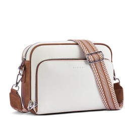 Lexiyat Anti Theft Crossbody Bags for Women,Vegan Leather Travel Purses Guitar Strap Shoulder Purse with Built in Wallet Beige