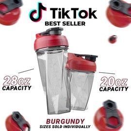 HELIMIX Blender Shaker Bottle Made in USA No Whisk Ball Needed:_Burgundy_28oz