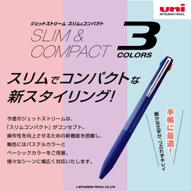 Uni Jetstream Slim Compact, 3 Colors Ballpoint Pen (Black, Red, Blue) 0.5mm, Navy Body (SXE3JSS05.9)