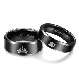 Black Tungsten Ring Her King His Queen Crown Wedding Bands for Him and Her (6mm Size 8)