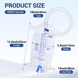 5 Pack 1000ml Leg Bag Urinary Drainage Bag with Adjustable Shoulder Straps and 17.7 Inch Flexible Tube with Leak Proof Anti Reflux Design and Soft Durable Material with Self Sealing Valve,Blue