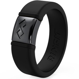 Rinfit Silicone Rings for Men - Mens/Women's Silicone Wedding Bands - Infinity Ring with Metal Plate - Rubber Rings Men/Women - Metalnfinity Collection - Gunmetal & Black - Size 12