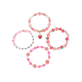 HWJQ 4Pcs Cute Strawberry Beaded Bracelet Charms Strawberry Clay Enamel Pearl Stretch Bracelets Fruit Slice Bracelet for Women Summer Beach Jewelry Gifts, Middle, Resin, no gemstone