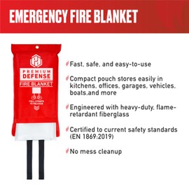 Premium Defense Fire Blanket, Fire Blanket for Home and Kitchen Emergency, Fire Extinguisher, Flame Suppression, Fiberglass, 60” x 70”, 2 Pack