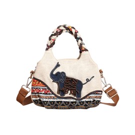 POPUCT Mini Cotton Shoulder Bag Fashion Small Hand Knitting Tote Handbag for Women(Grey/Elephant)