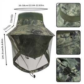 JJDreams Men's Fishing Hat with Neck Protection Camouflage Hat Head Net and Neck Protection Bush Hats Adjustable Hiking Hat Outdoor Sun Hat Bucket Hat Fishing Hat for Trekking Hiking Safari Beach