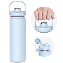 TOURIT 24 oz Insulated Water Bottle, Stainless Steel Sports Water Bottles With Top Handle, Double-Wall Travel Thermal Water Flask, BPA Free Leakproof Thermos Bottle for Sports and Travel,Cloud Blue