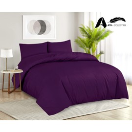 AATH COLLECTION Duvet Cover Bedding Set, Single, Double, King, Super King Size Egyptian Cotton Duvet Set with Pillow Cases. 100% Long Staple Soft Cotton Duvet Set with Easy Closure (Single, Plum)