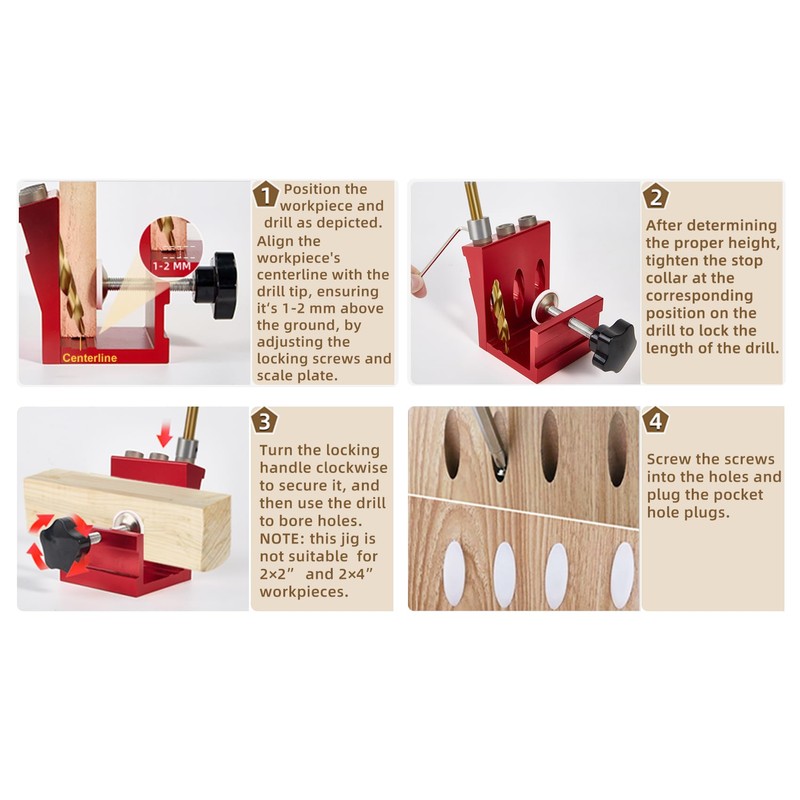 Taschenlochvorrichtungs-Set mit 3 Spanlöchern für Holzbearbeitung, nicht verstellbar, präzise abgewinkelte