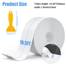 SENKEI Caulk Tape 3 Rolls 1.5in x 10.5ft Shower Door Bottom Seal, White Caulking Strip for Waterproof Trim in Toilet, tub, Kitchen & Walls, Kitchen Sink Splash Guard, Home Improvement caulking Tool