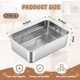 Maxcheck 2 Pcs Large Rabbit Litter Box, Stainless Steel Rabbit Litter Pan with 2 Raised Grid, High Back Wall Bunny Toilet Tray Potty Training Pan for Ferret Bunny Guinea Pig(L 19.5"L x 13.6"W x 6"H)