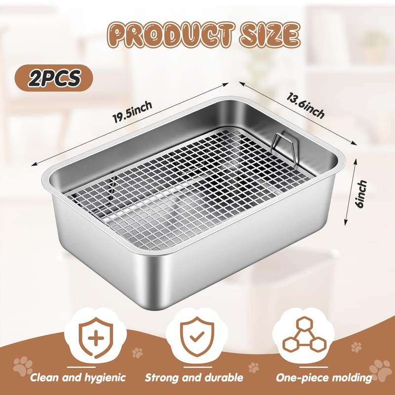 Maxcheck 2 Pcs Large Rabbit Litter Box, Stainless Steel Rabbit