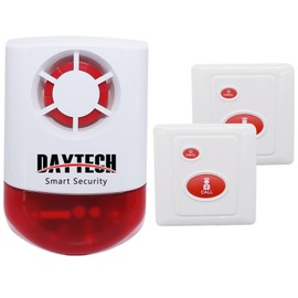 Daytech Remote Emergency Strobe Siren Alarm Kit Waterproof Outdoor Loud Panic Sos Warning System for Business Home Shop Hotel School 800ft 1 Red Flashing Siren+ 2 Call Buttons