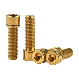 Wanyifa Titanium Ti Bolt M7 x 20 25mm Allen Head with Washers for Bicycle stem Scewrs Pack of 4 (Gold, M7x25mm)
