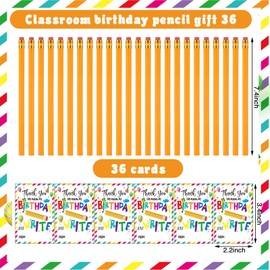 Tenceur 36 Set Happy Birthday Pencils Cards Gifts for Students Stationery Party Favors Supplies for Birthday Goodie Bags School Classroom Rewards