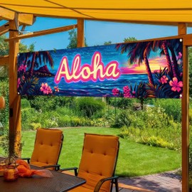 BlissYard Hawaiian Aloha Banner 118 x 20 inch Summer Hawaii Tropical Theme Supplies Indoor Outdoor House Bar Banner Hello Summer Party Backdrop Decorations Photo Booth Props